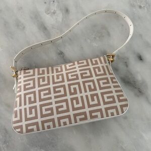Geometric Patterned Beige and White Shoulder Bag
